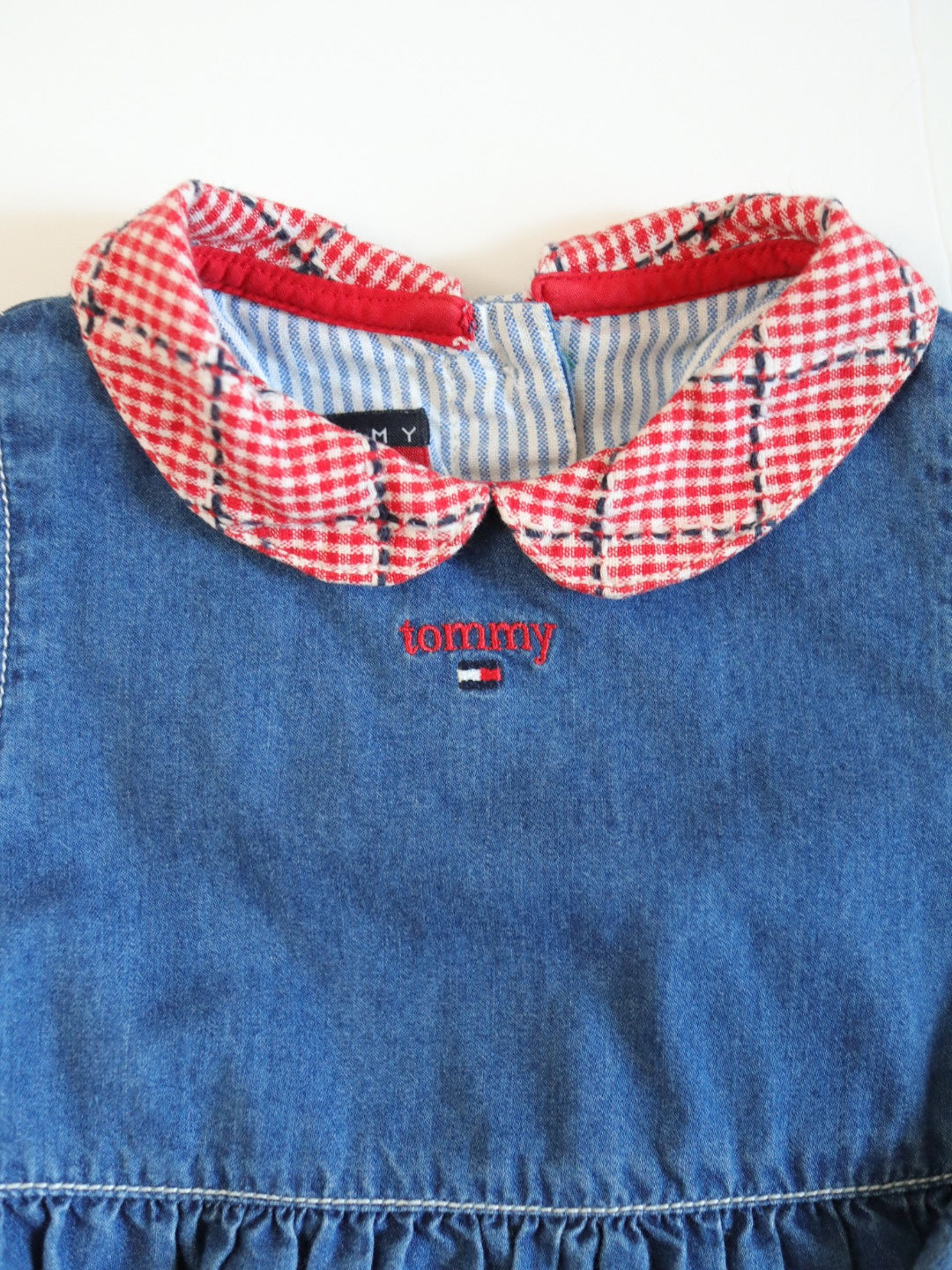 Y2K Tommy Hilfiger Denim & Red Plaid Baby Dress / 12-18M