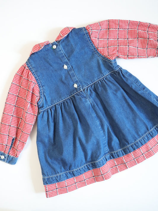 Y2K Tommy Hilfiger Denim & Red Plaid Baby Dress / 12-18M