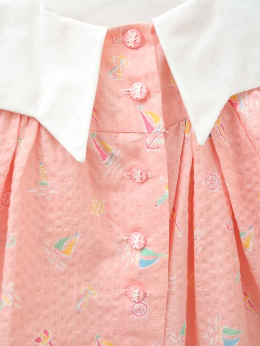 Vintage Marine Print Pink Romper / 24M