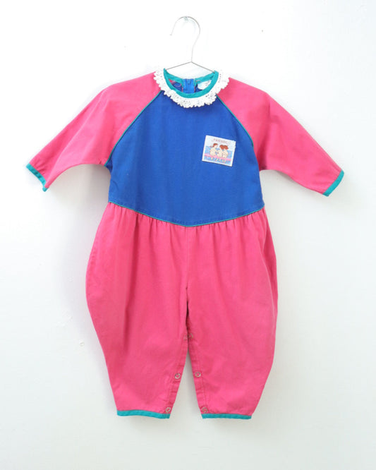 Vintage “FRIENDS” Pink & Blue Bubble Romper / 24M