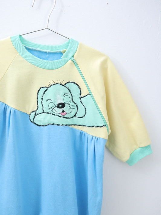 Vintage Dog Jersey Footed Romper / 18-24M