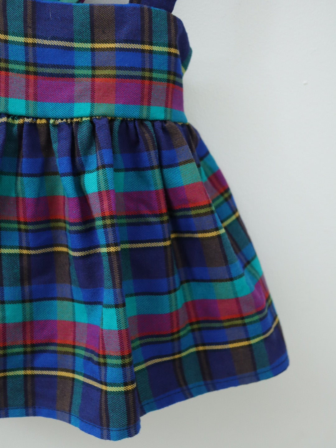Vintage Blue & Purple Plaid Suspender Skirt / 2Y