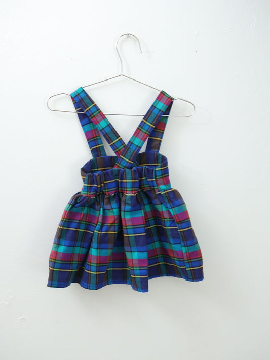 Vintage Blue & Purple Plaid Suspender Skirt / 2Y