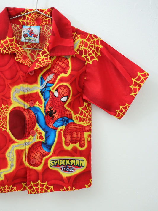 Y2K SPIDERMEN Button-up Red Shirts / 2-3Y