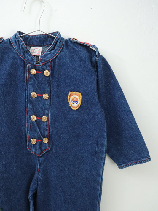 Vintage Mandarin Collar Denim Jumpsuits / 3-4Y