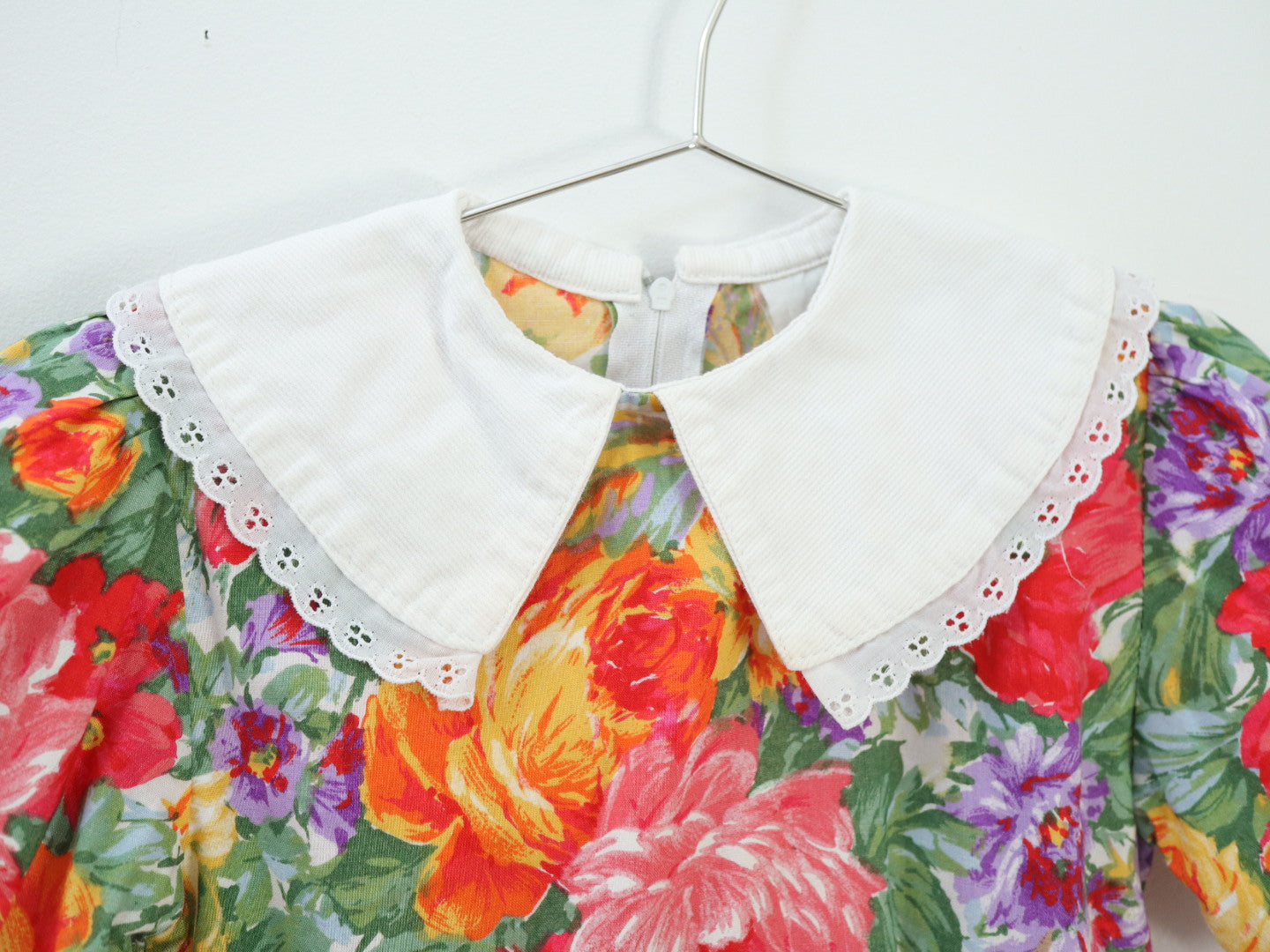 Vintage Floral Big Collar Dress / 3-4Y