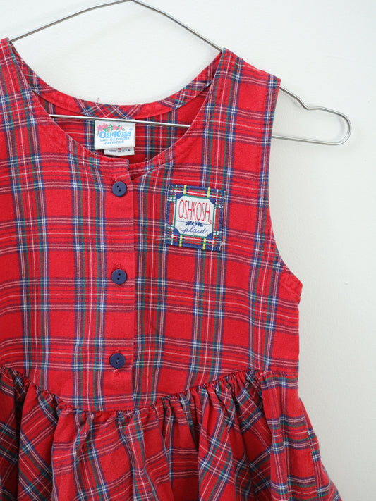 Vintage OshKosh B'gosh Red Plaid Cotton Dress / 6-8Y