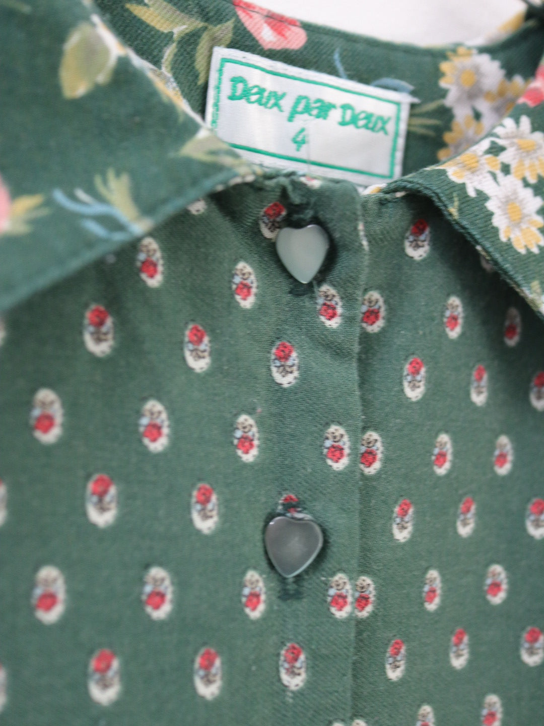 Vintage Deux par Deux Green Girls Print Dress / 4-5Y