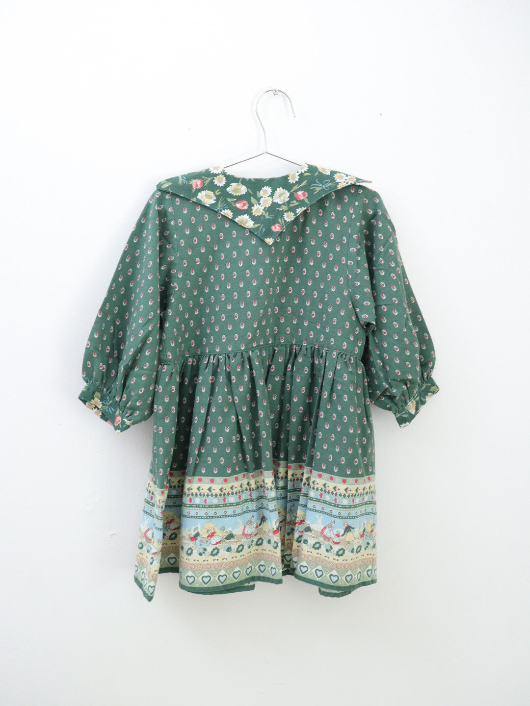 Vintage Deux par Deux Green Girls Print Dress / 4-5Y
