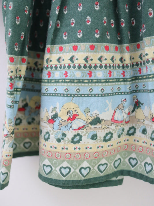 Vintage Deux par Deux Green Girls Print Dress / 4-5Y