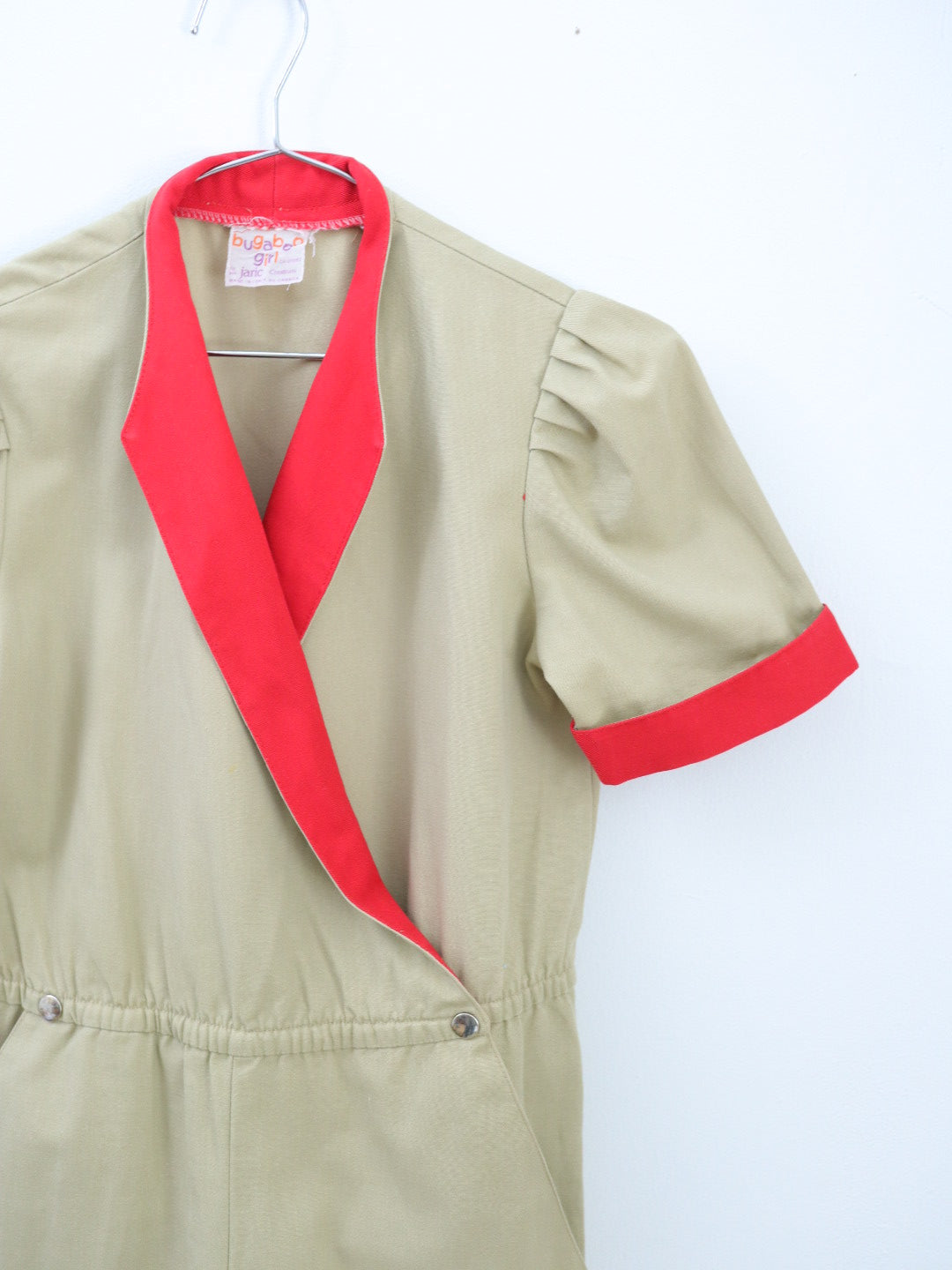 Vintage Beige Puff Sleeve Jumpsuits / 5-6Y