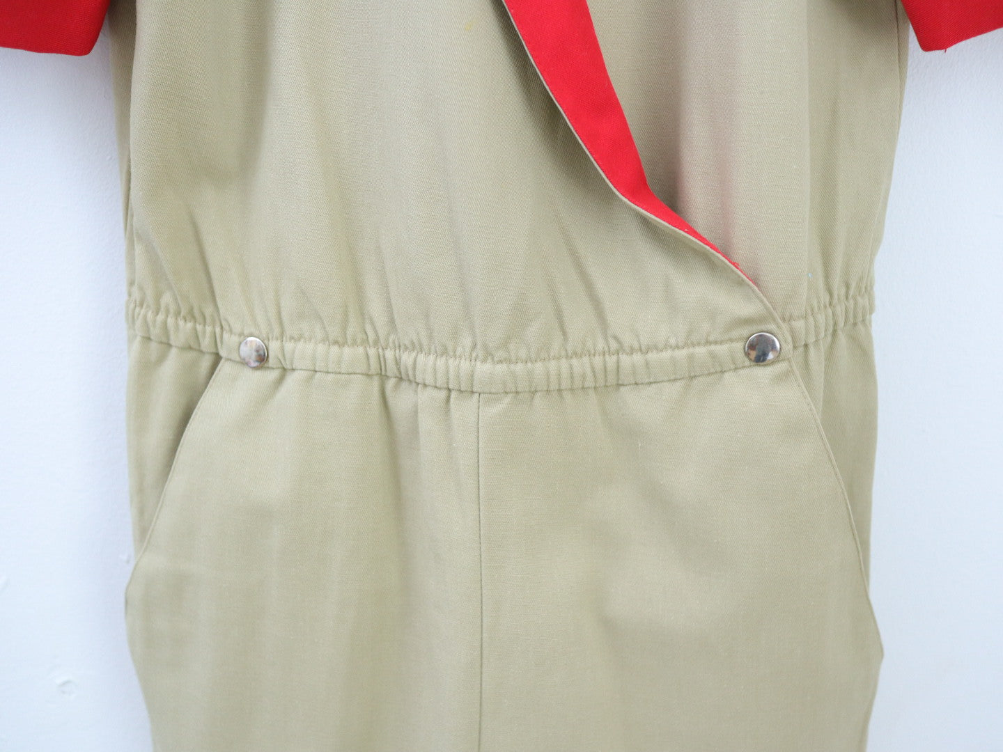 Vintage Beige Puff Sleeve Jumpsuits / 5-6Y