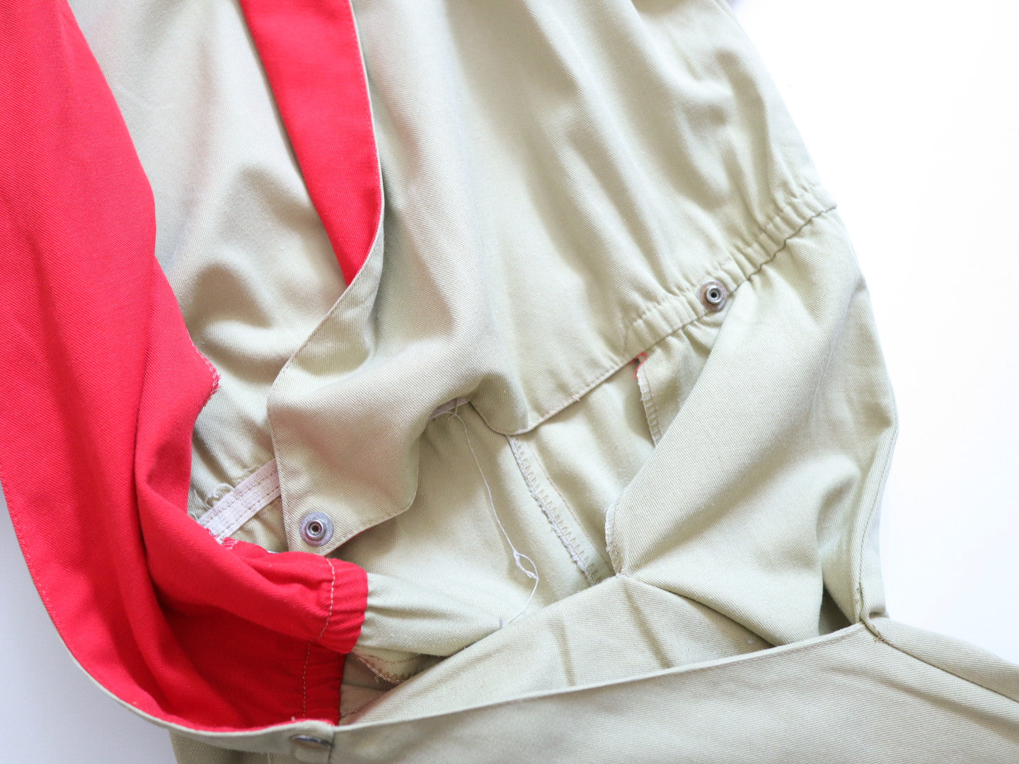 Vintage Beige Puff Sleeve Jumpsuits / 5-6Y