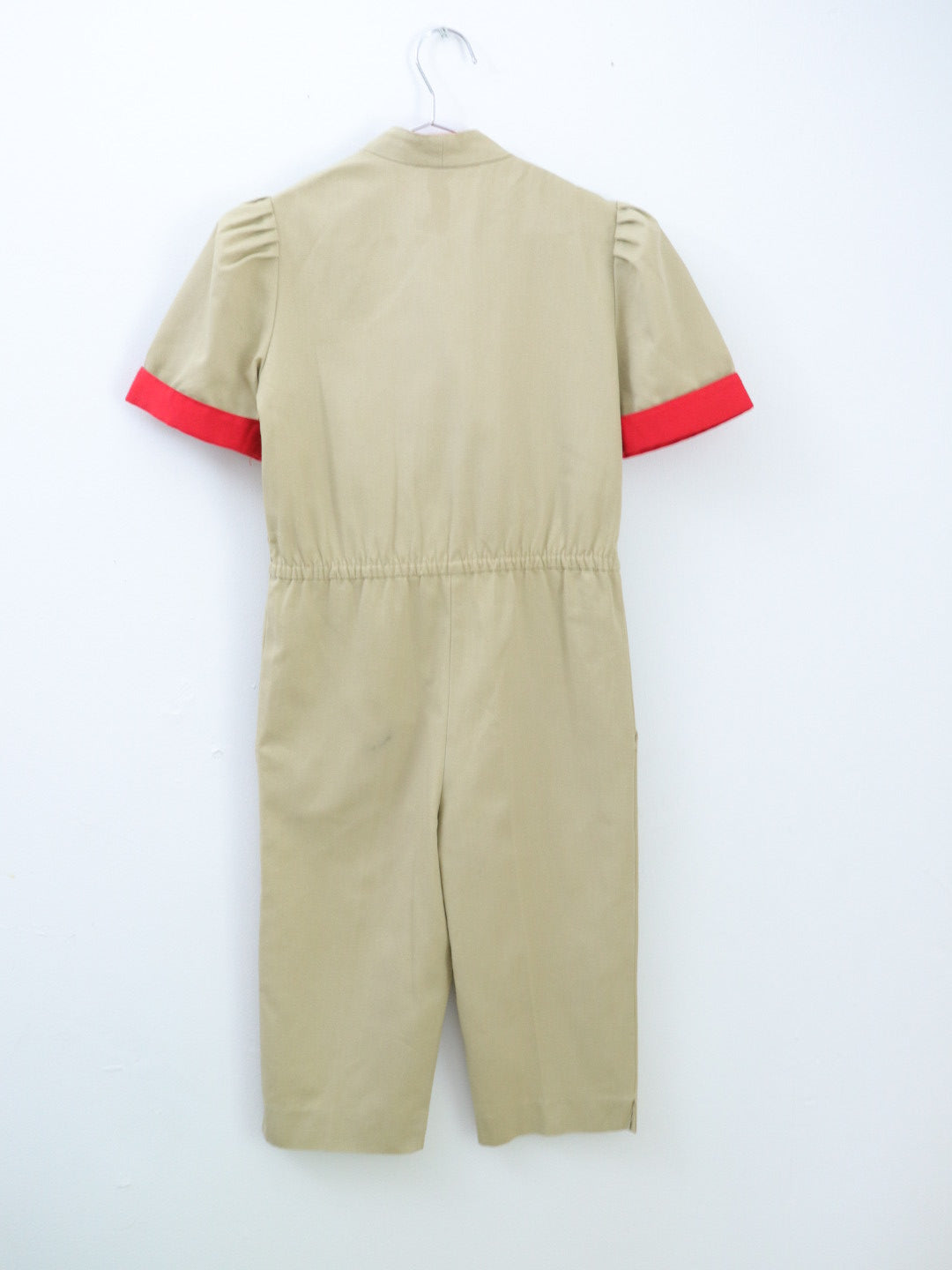 Vintage Beige Puff Sleeve Jumpsuits / 5-6Y