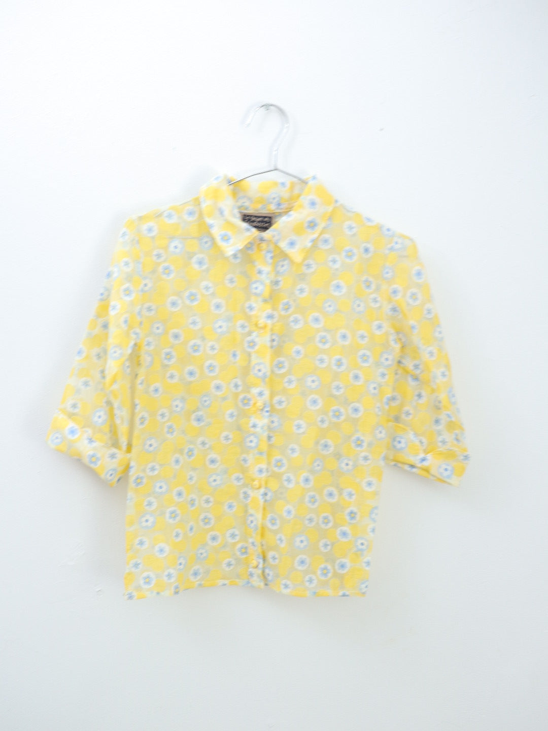 Vintage Yellow Floral Shirts + Skirt SET / 10-12Y