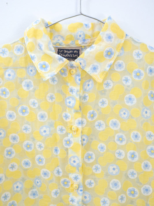 Vintage Yellow Floral Shirts + Skirt SET / 10-12Y