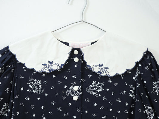 Vintage Fruits Print Black French Dress / 12Y+ (150)