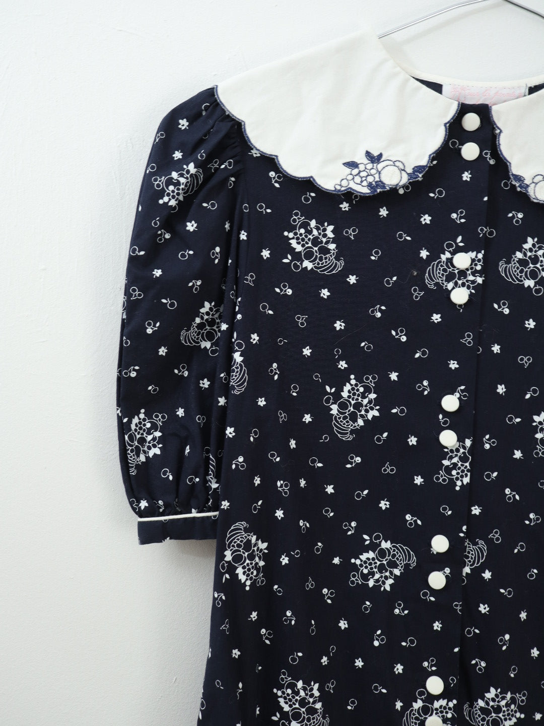 Vintage Fruits Print Black French Dress / 12Y+ (150)