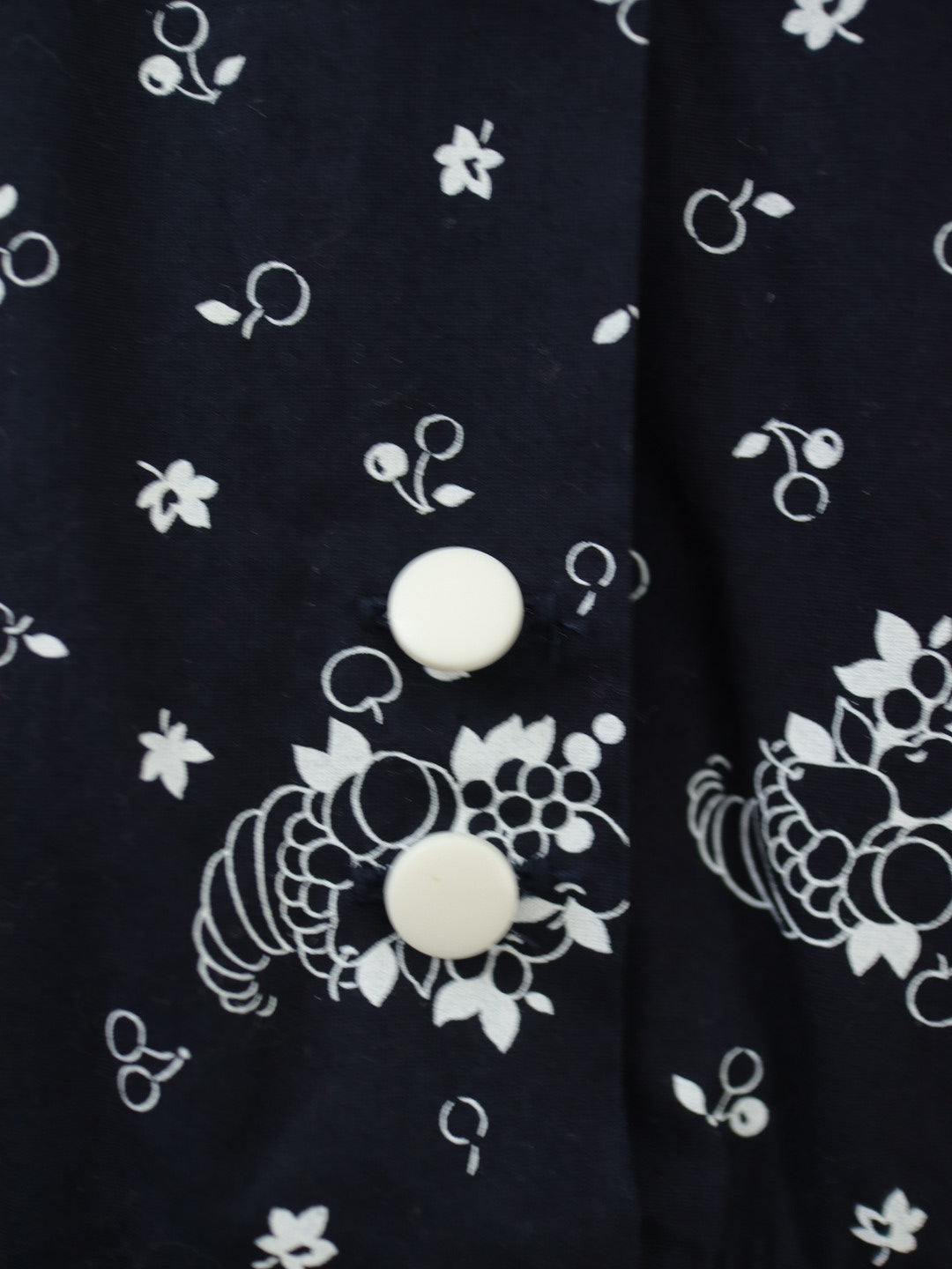 Vintage Fruits Print Black French Dress / 12Y+ (150)