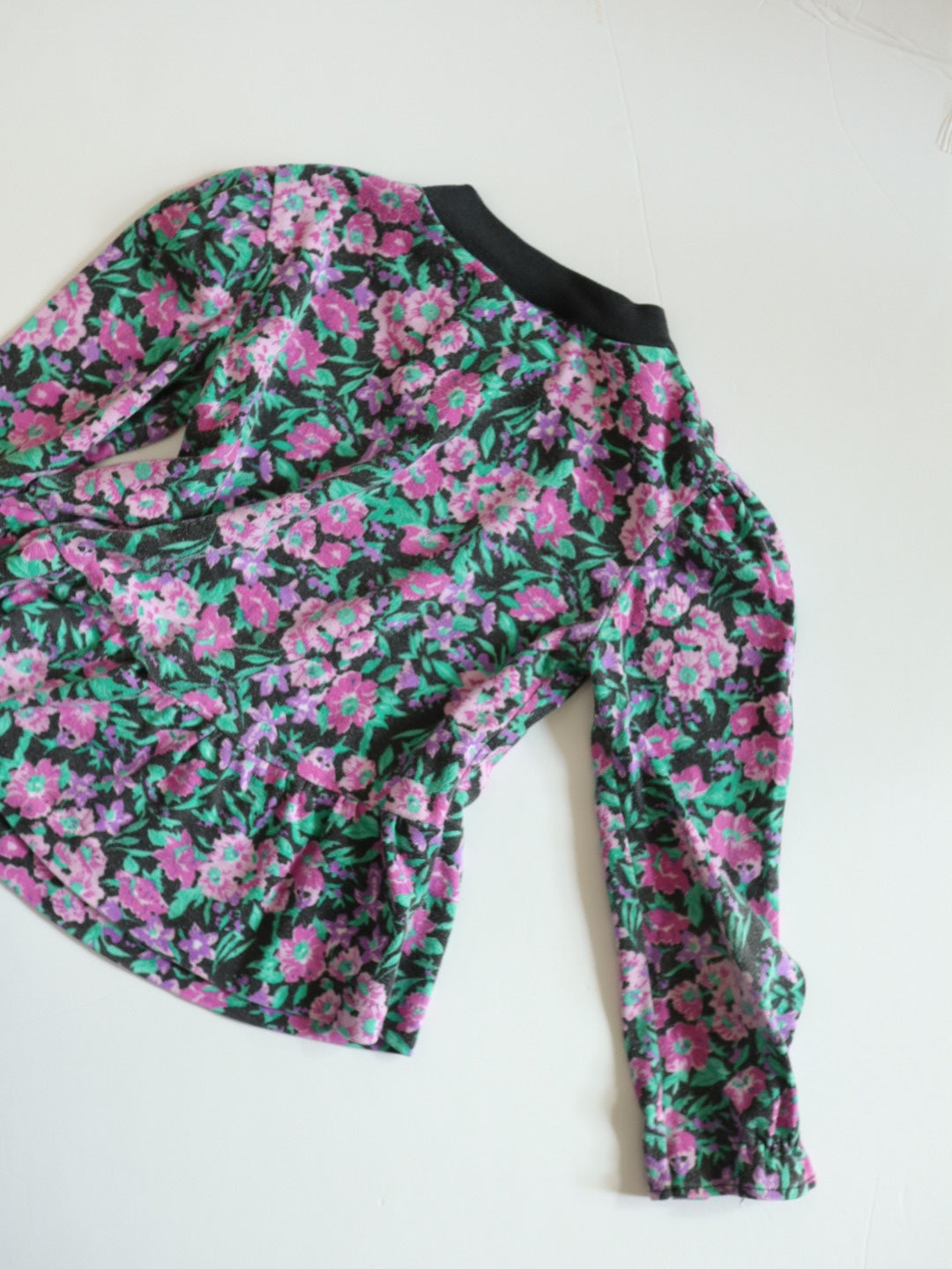 Vintage Black Plaid Suspender Skirt + Floral Top Outfit SET / 4-5Y