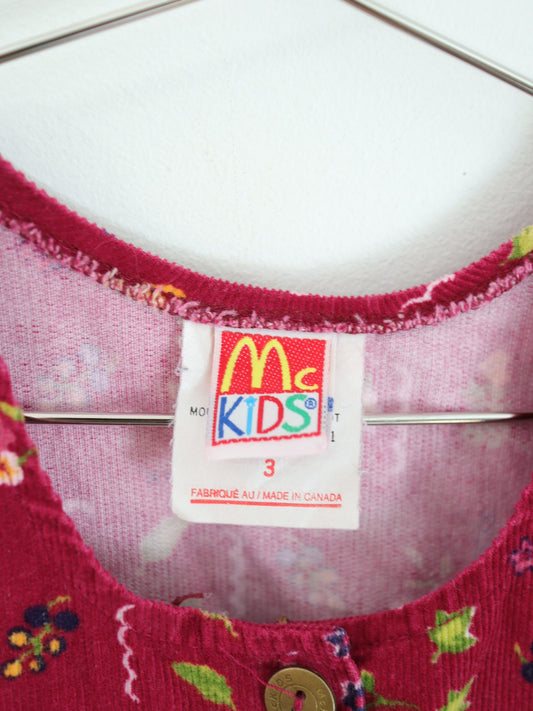 Vintage Mc KIDS Wine Red Corduroy Floral Dress / 3Y