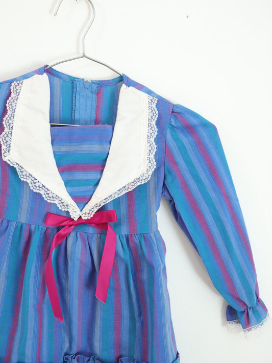 Vintage Blue Purple Green Stripe Dress / 3-4Y