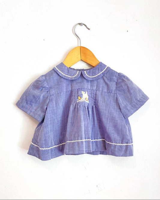 Chambray vintage baby embroidery shirts + shorts SET / Size 6-12M