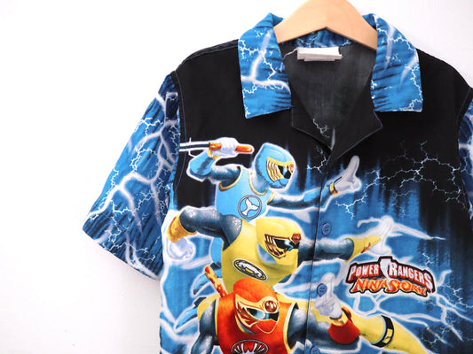 03' POWER RANGERS Ninja Strom kids oversized button-up short sleeve shirts / Size 6Y