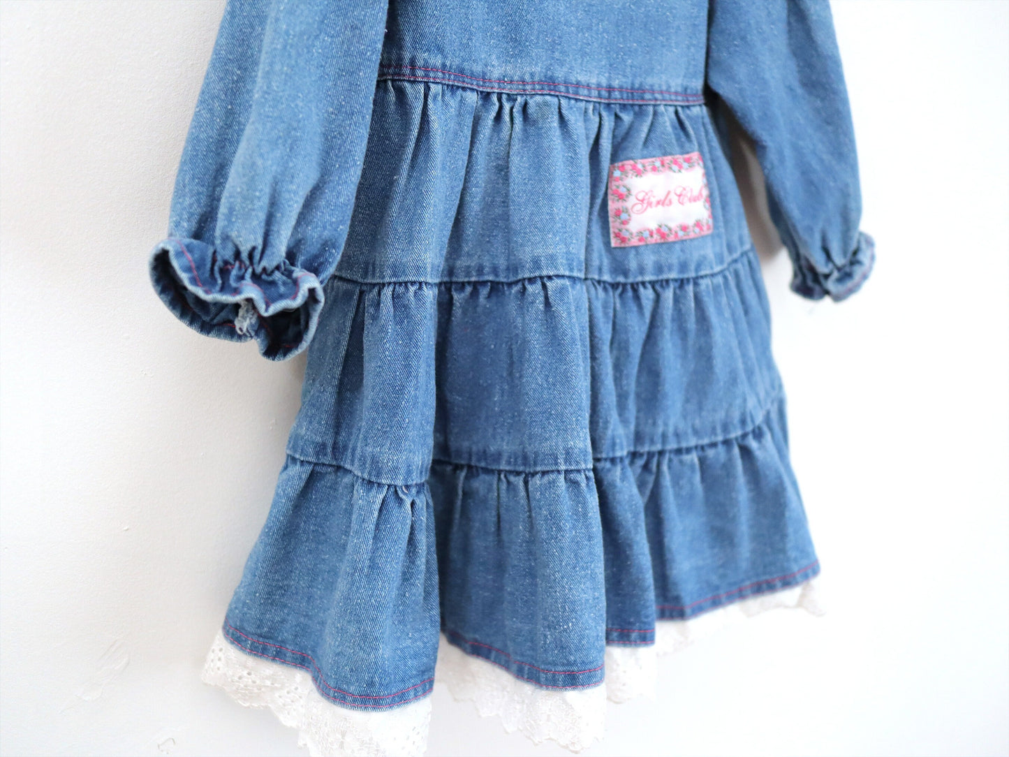 Vintage kids GIRLS CLUB denim frilled dress / Size 24M
