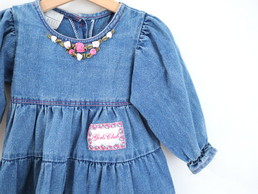 Vintage kids GIRLS CLUB denim frilled dress / Size 24M