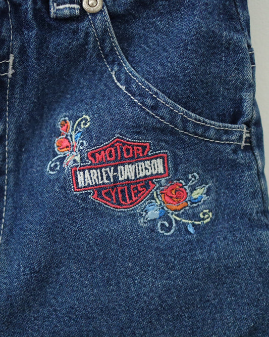 Retro Harley Davidson Embroidered Kids Denim Capri Pants, Capris, Crop Pants / Size 5-7Y