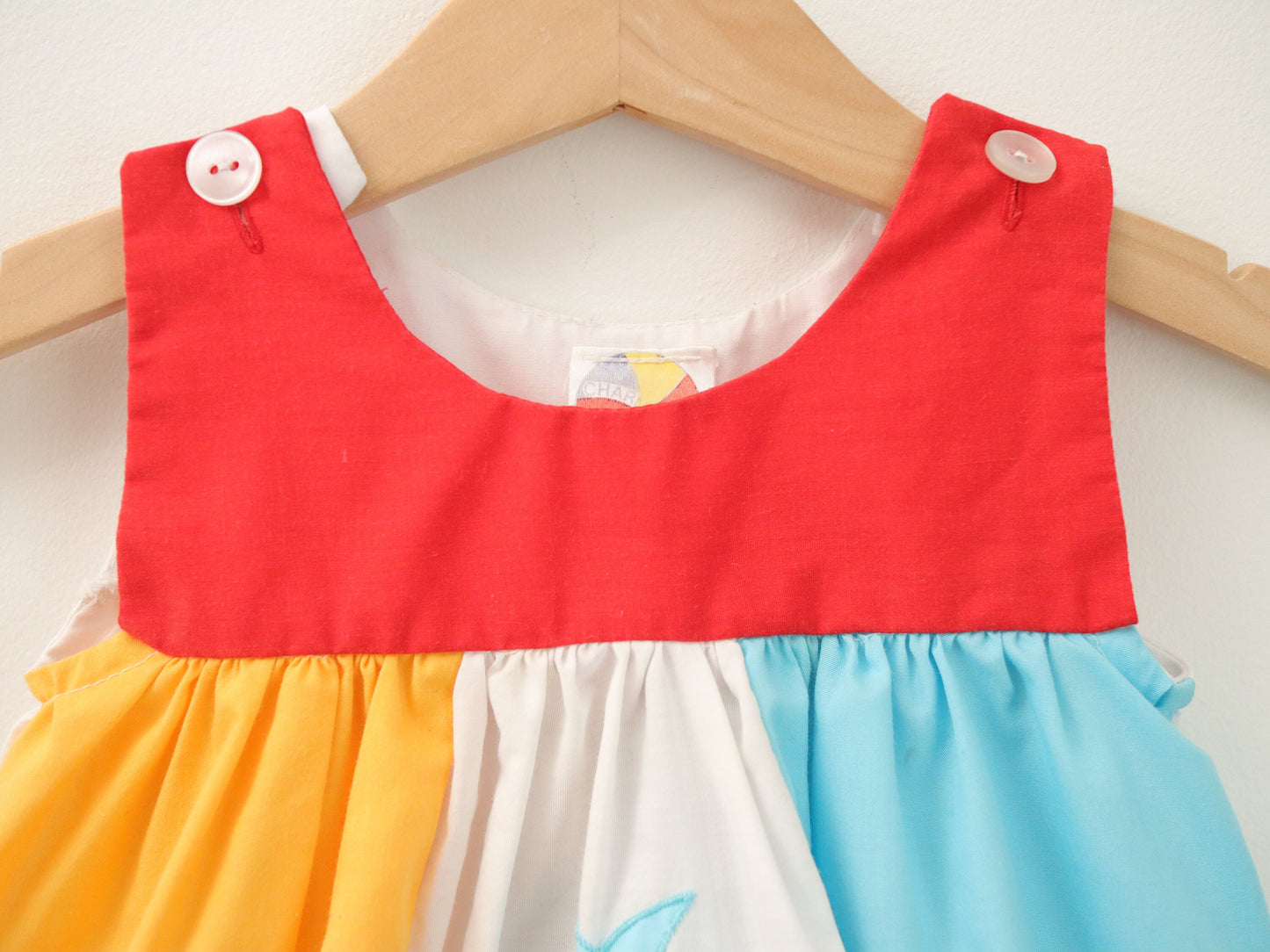 Vintage baby girl chilling bear at beach dress / Size 12M