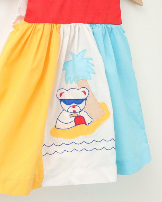 Vintage baby girl chilling bear at beach dress / Size 12M