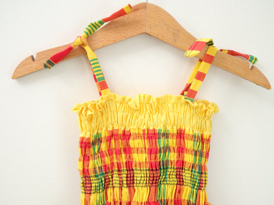 Retro plaid summer ribbon shoulder dress / Size 18-24M