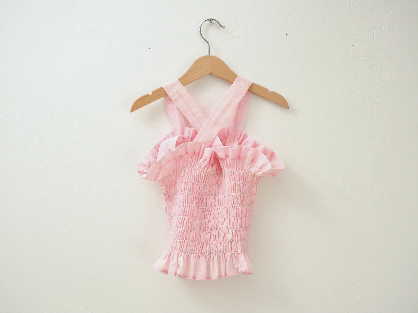 Vintage girl kids birds & flowers printed pink top / Size 4-5Y+