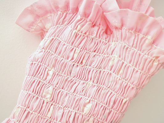 Vintage girl kids birds & flowers printed pink top / Size 4-5Y+