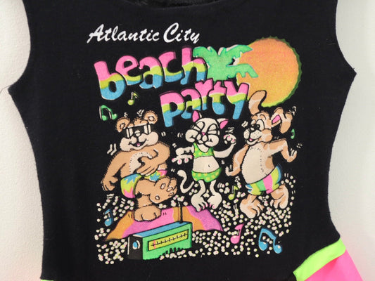 Vintage Black & Neon Pink Beach Party Kids Summer Romper / Size 3Y