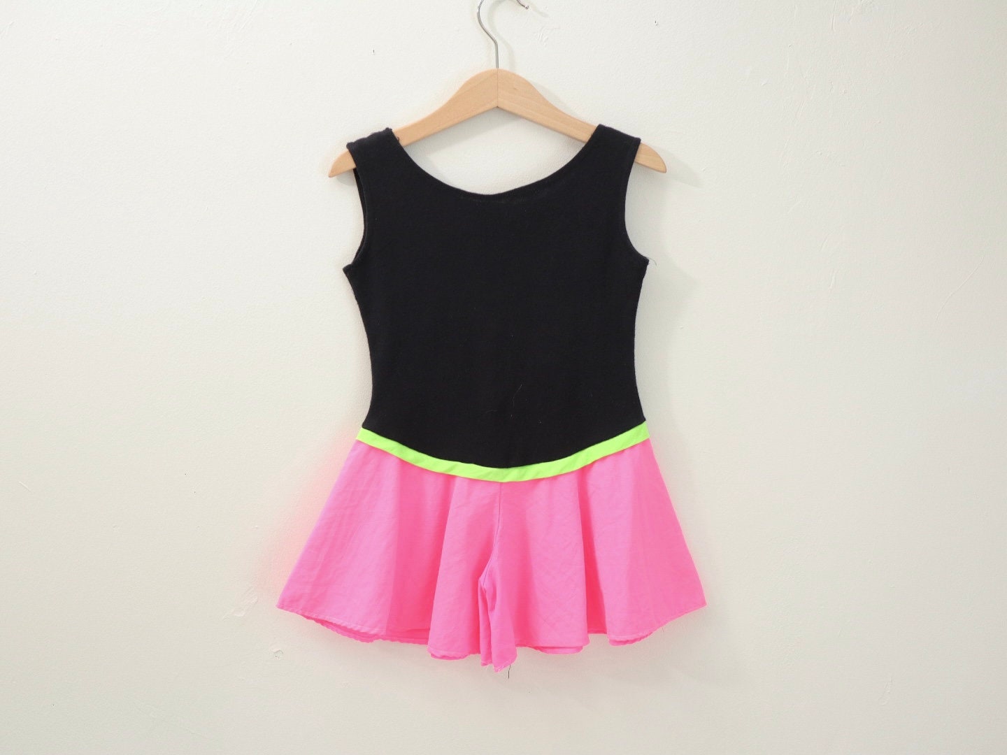 Vintage Black & Neon Pink Beach Party Kids Summer Romper / Size 3Y