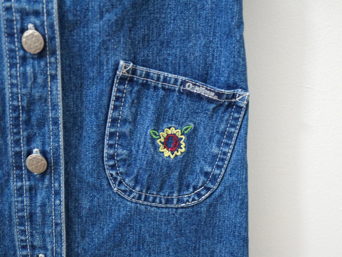 Retro Kids Girl OSHKOSH Sunflower Denim Dress / Size 4Y