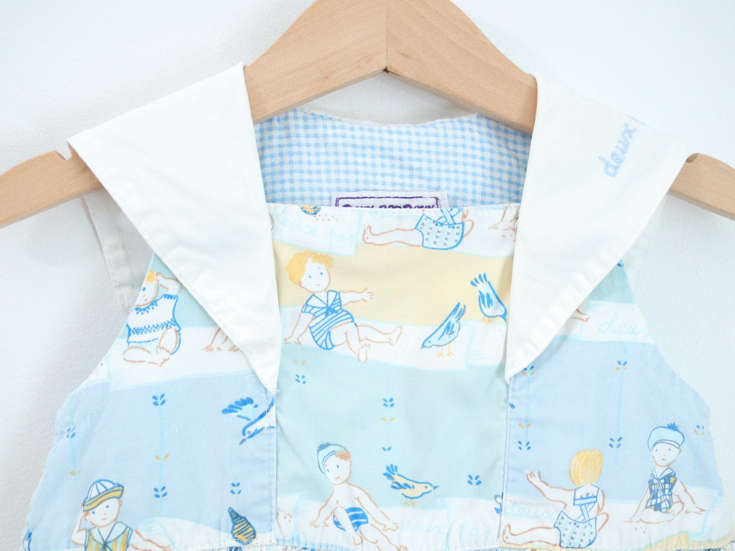 Vintage Deux par Deux Summer Beach Blue Baby Romper / 6-9M / Made in Canada