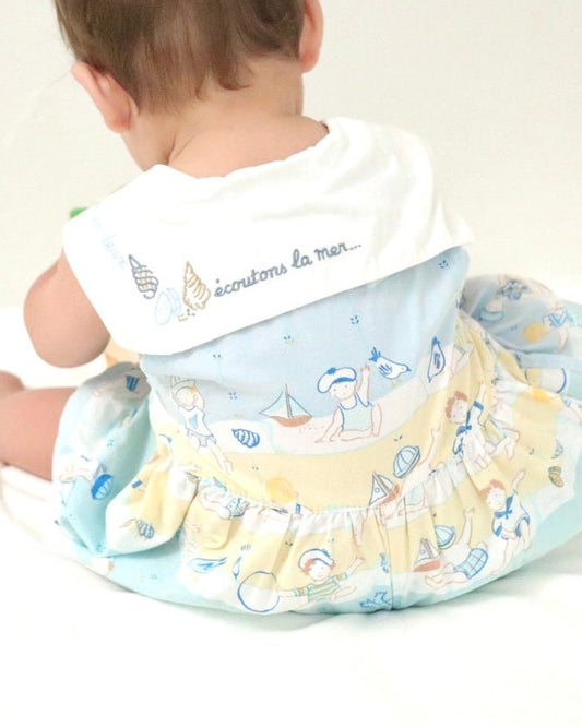 Vintage Deux par Deux Summer Beach Blue Baby Romper / 6-9M / Made in Canada