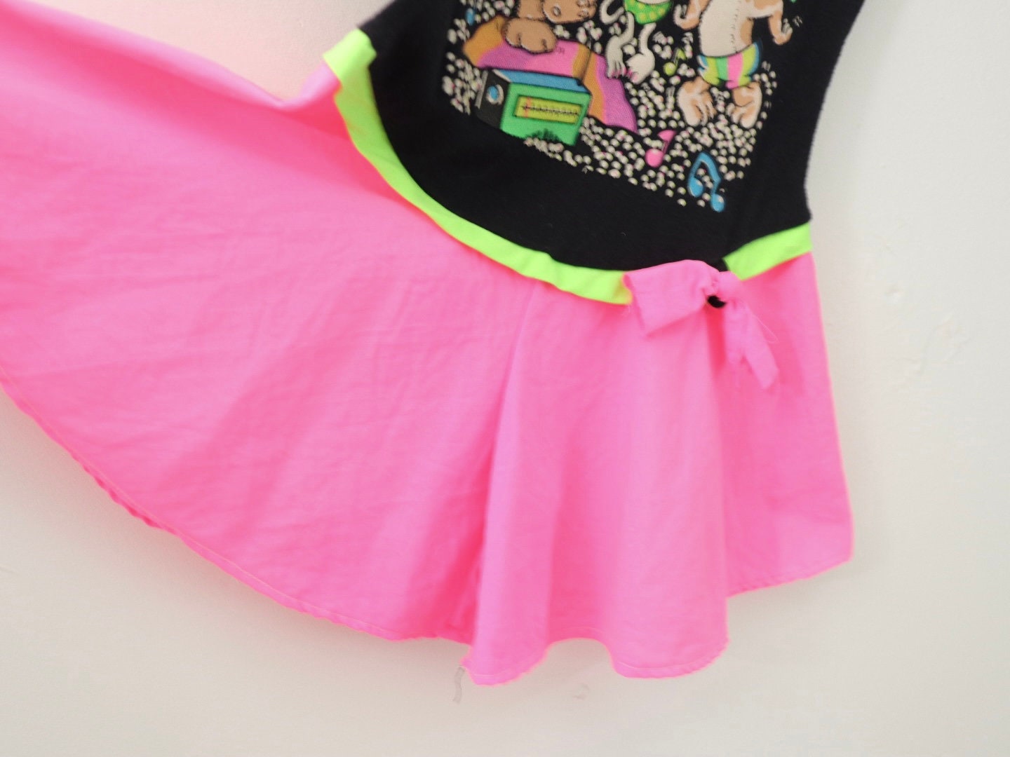 Vintage Black & Neon Pink Beach Party Kids Summer Romper / Size 3Y