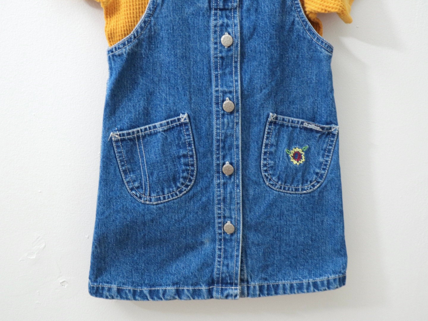 Retro Kids Girl OSHKOSH Sunflower Denim Dress / Size 4Y