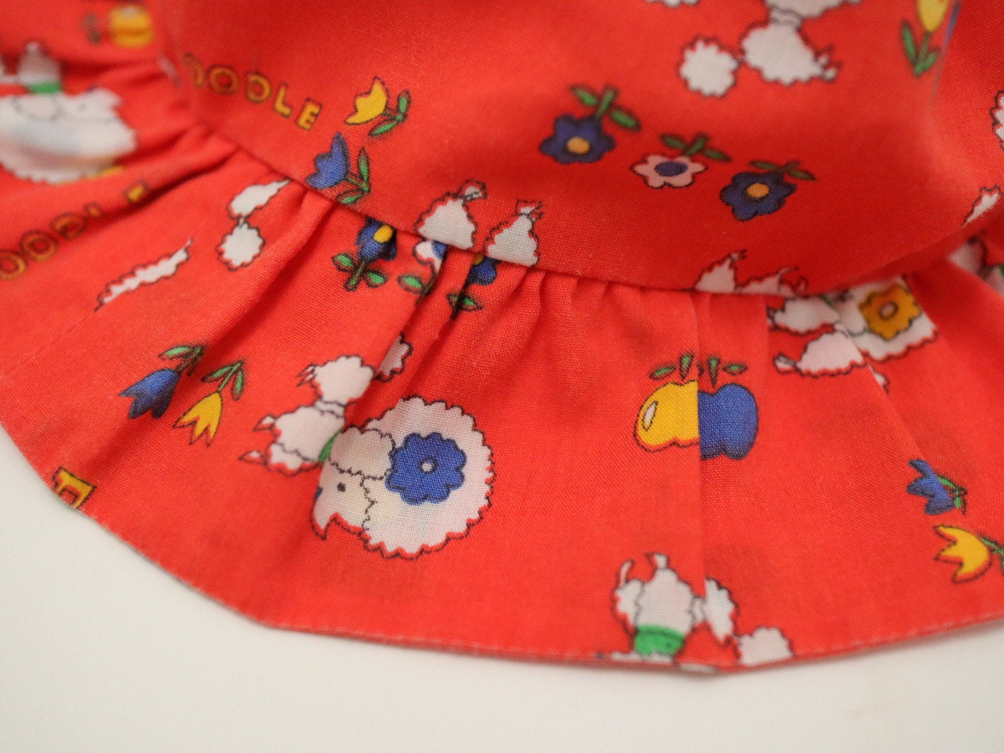 Vintage Kids Red Poodle Print Tulip Hat / Size 4-6Y