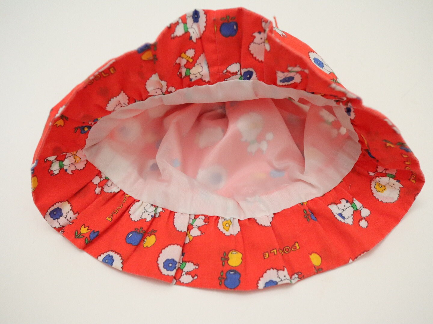 Vintage Kids Red Poodle Print Tulip Hat / Size 4-6Y