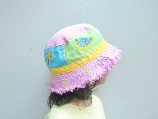 Vintage Kids Pink Summer Bucket Hat / Size 4-6Y / Ice Cream Watermelon Flower