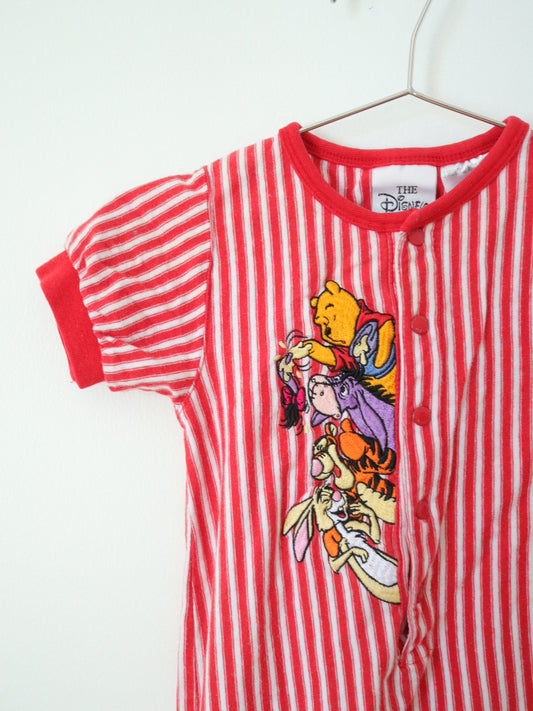 Vintage Disney Winnie The Pooh Red Stripe Rompers / 3-6M