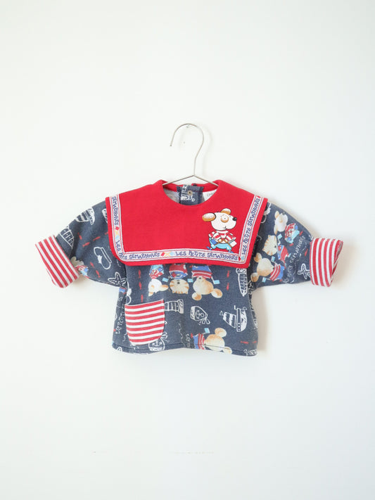 Vintage Sailor Collar Animal Print Baby Sweatshirt / 3-6M