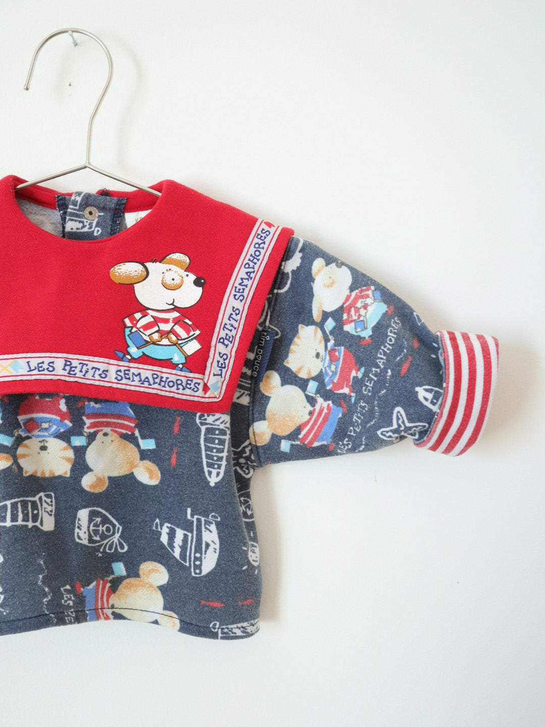 Vintage Sailor Collar Animal Print Baby Sweatshirt / 3-6M