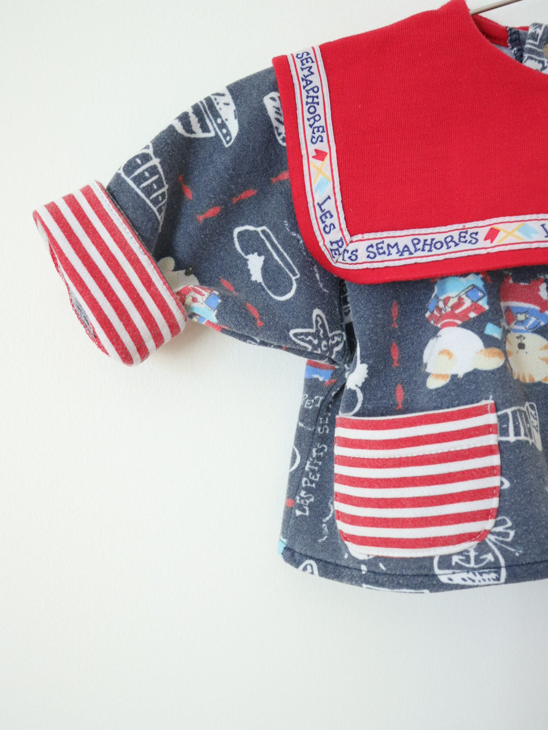 Vintage Sailor Collar Animal Print Baby Sweatshirt / 3-6M